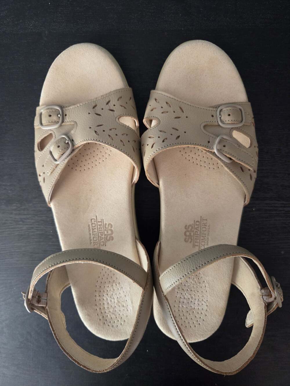 SAS TriPad Comfort Women’s Beige Leather Buckle Flat Sandals US 10